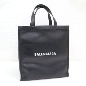 BALENCIAGA Shopping Tote Handbag Logo Leather Black